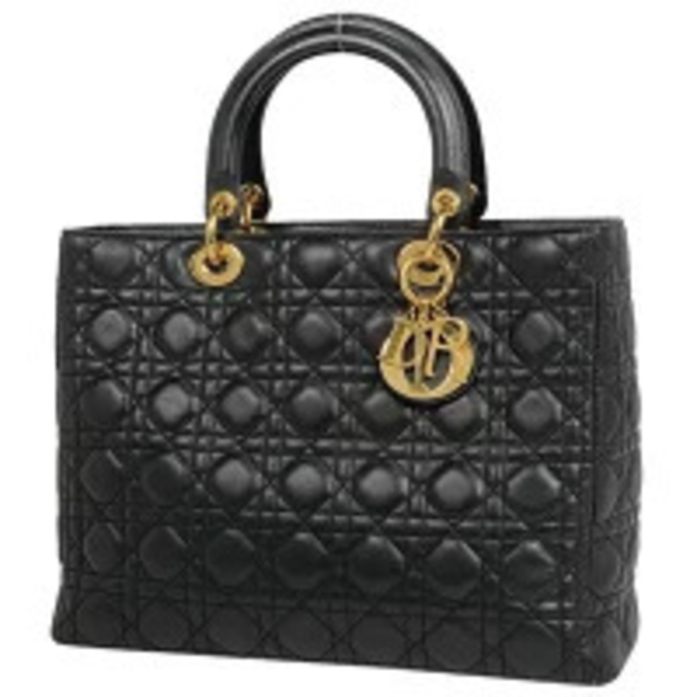 Christian Dior Lady Cannage Handbag Leather Black